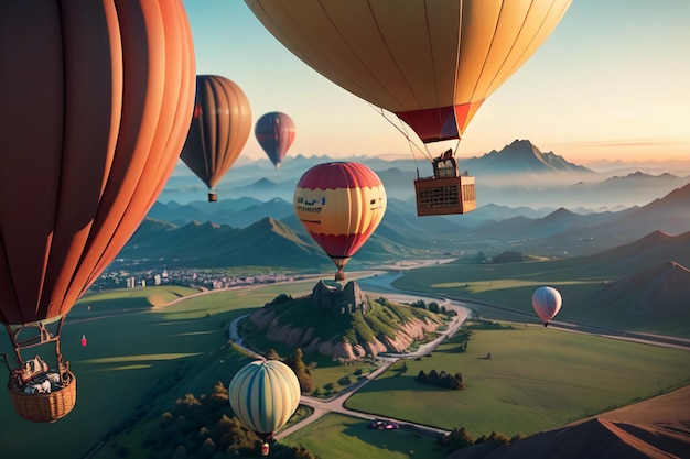 Globo Aerostático Volando Cielo Deportes Extremos Nuevo Proyecto De Juego De Turismo Fondo De Pantalla
