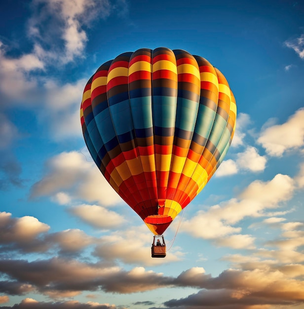 Foto globo de aire caliente sobre el fondo del cielo azul composición de la naturaleza ilustración 3d