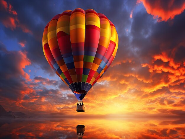 Foto un globo de aire caliente soñador flotando en el cielo azul generado por la ia