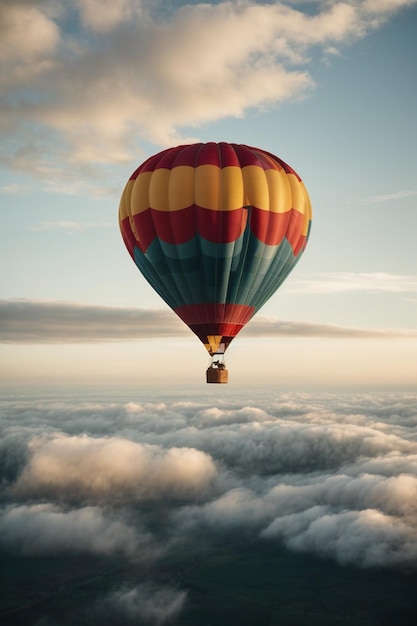 Un globo de aire caliente volando a través de las nubes