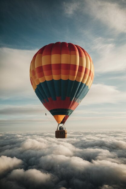 Un globo de aire caliente volando a través de las nubes