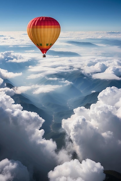 Foto un globo de aire caliente volando a través de las nubes