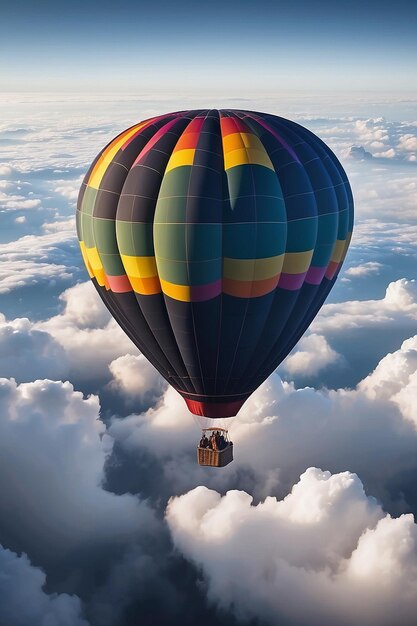 Un globo de aire caliente volando a través de las nubes