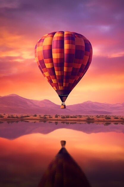 El globo de aire caliente vuela en el cielo