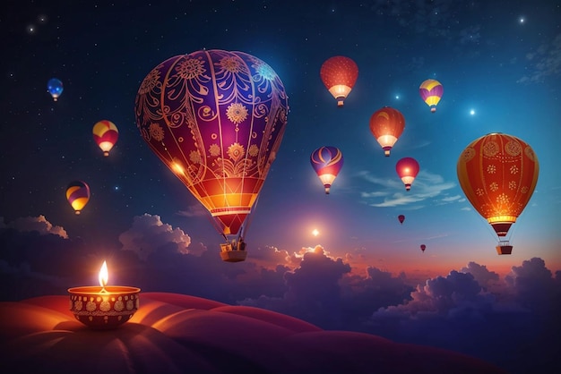 Globo de aire de Diwali en el concepto de Diwali del cielo