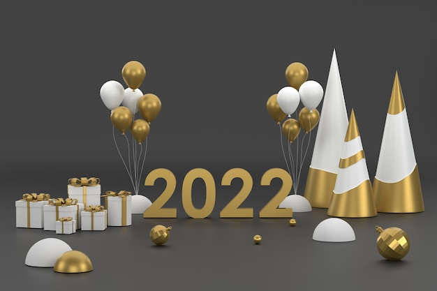 Globo de árbol de Navidad dorado 3D y 2022 para exhibir productos en el festival de Navidad