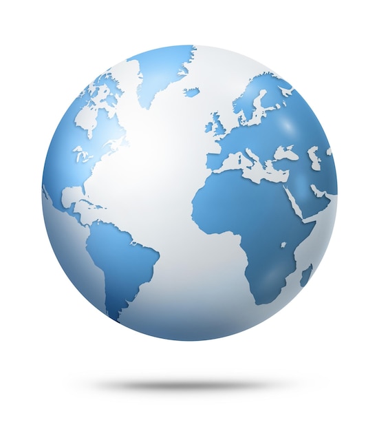 Globo azul da terra isolado no fundo branco