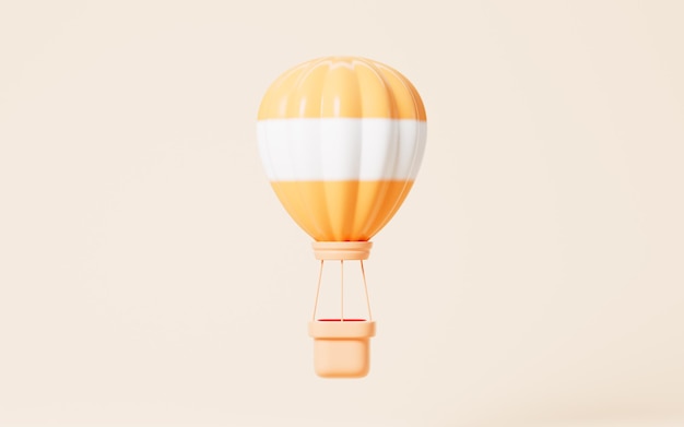 Globo caliente de dibujos animados con representación 3d de fondo amarillo