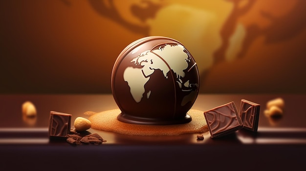 Un globo de chocolate con un mapa del mundo.