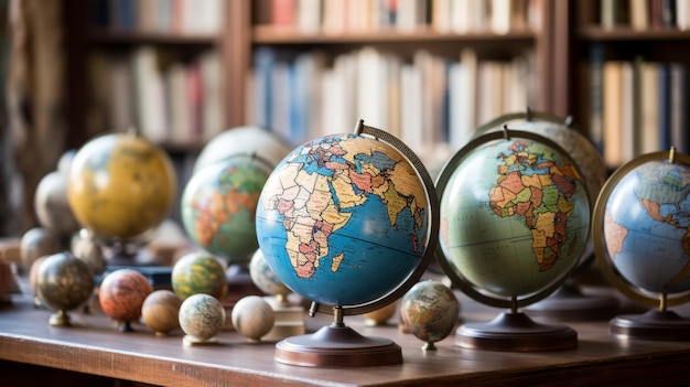 Globo de conocimiento global diverso que muestra nombres de países con libros en diferentes idiomas