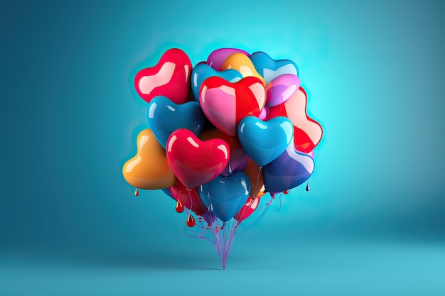 un globo de corazón flotando sobre un fondo azul en el estilo del caos colorido zbrush