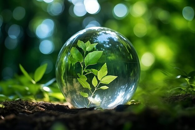 Foto globo de cristal en el arbusto verde