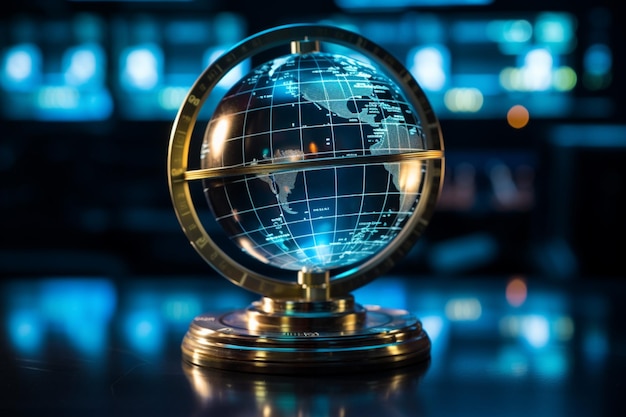 Un globo de cristal encerrado en datos de acciones una fusión de finanzas y mundo