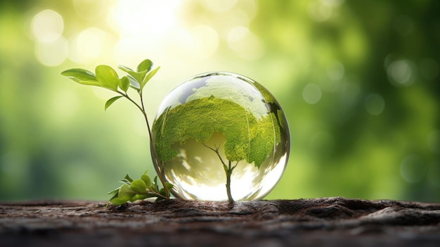 Un globo de cristal del que crece un árbol