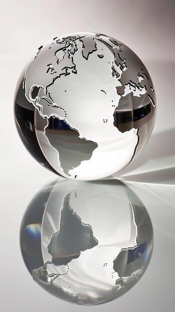 Foto globo de cristal que refleja un mapa del mundo