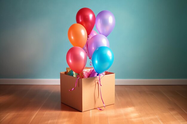 Foto globo de cumpleaños y caja sorpresa