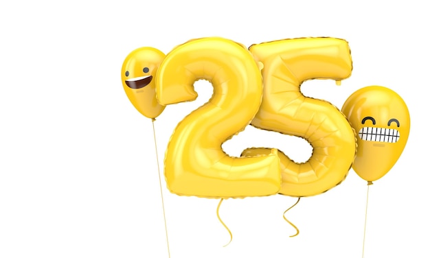 Globo de cumpleaños número 25 con globos de caras emoji 3D Render