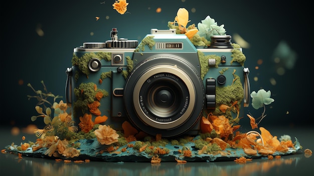 Globo da terra da fotografia do dia mundial na forma de uma câmera