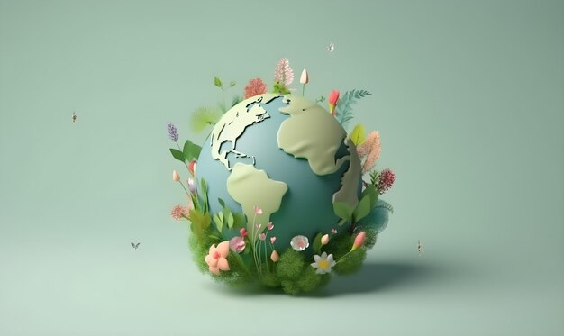 Globo de cristal em samambaias em floresta de grama verde Meio Ambiente salve o Dia Mundial da Terra