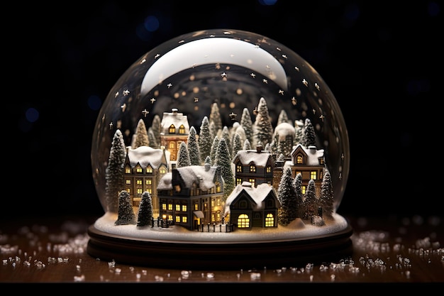 Globo de neve com casas e árvores conceito de Natal e Ano Novo AI Gerado
