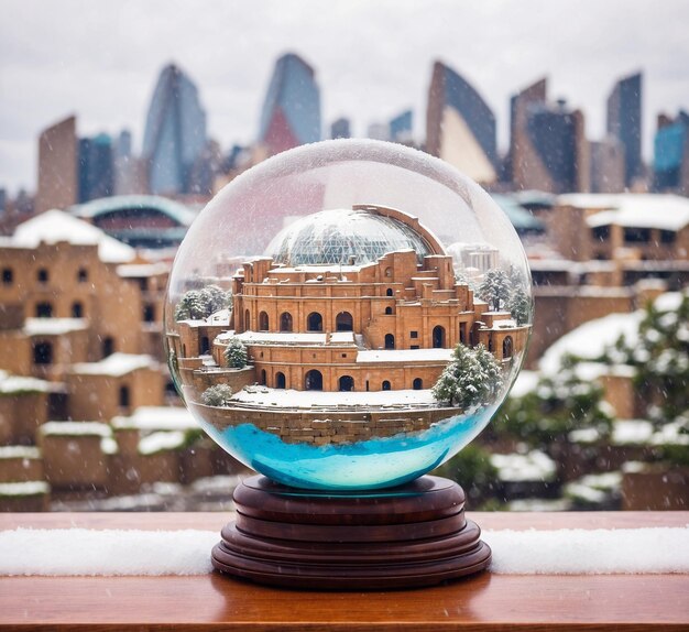 Foto globo de neve com uma vista da cidade de nova york ao fundo