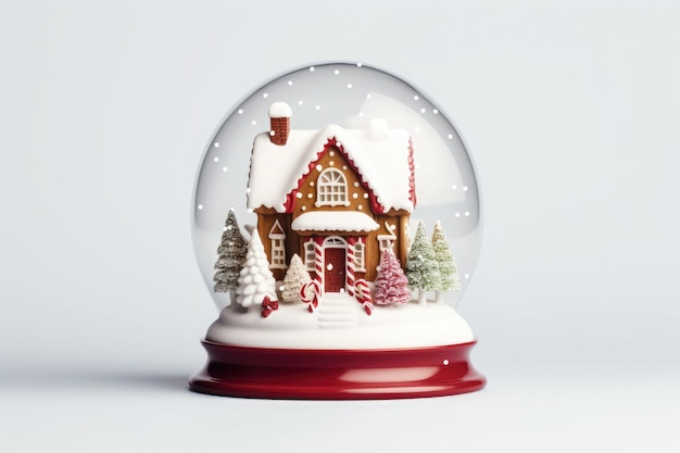 Globo de neve de Natal com casa de pão de gengibre no interior em fundo branco Ilustração gerada por IA