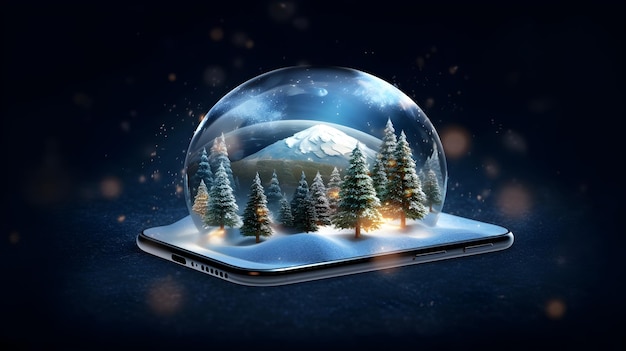 Globo de neve de natal no dispositivo smartphone