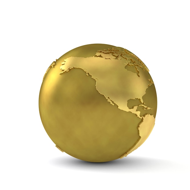 Globo de ouro mostrando a costa oeste da américa d render