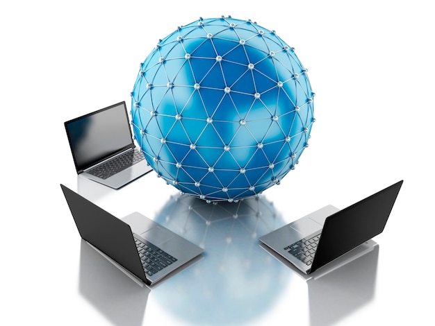 Globo de rede 3D com laptops