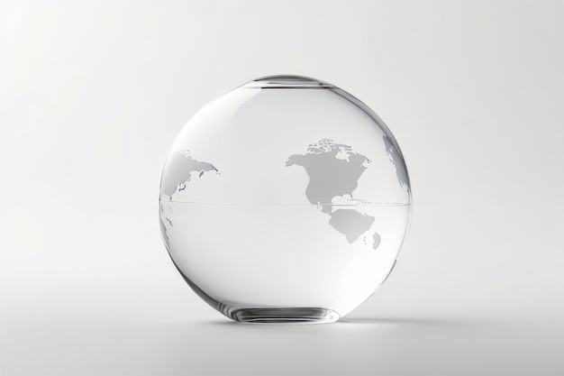 Globo de vidro com fundo branco e sombra do mundo IA generativa