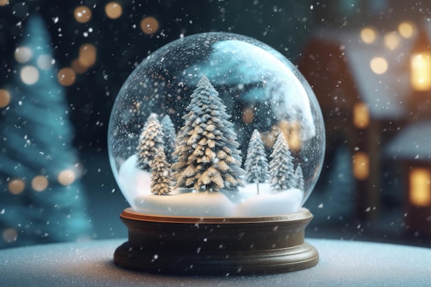 Globo de vidro com paisagem de natal dentro do conceito de férias de natal bokeh background AI