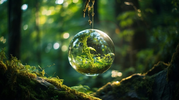Globo de vidro no conceito "in nature" para um ambiente e conservação ecológicos
