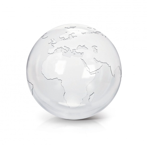 Globo de vidro transparente ilustração 3D Europa e África mapa em branco isolado