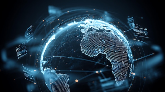 Globo digital futurista con redes de datos y conexiones. Tecnología global y comunicación Con