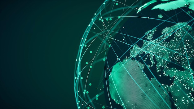 Foto globo digital verde con conexiones mapa del mundo cortesía de la nasa