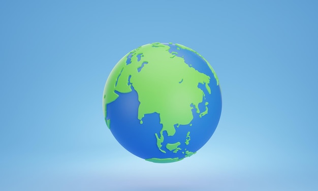 globo, esfera en el medio Tierra verde, representación 3d de fondo azul.