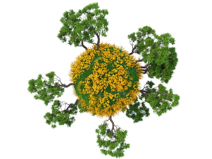 Foto globo feito de diferentes árvores e flores isoladas de fundo branco