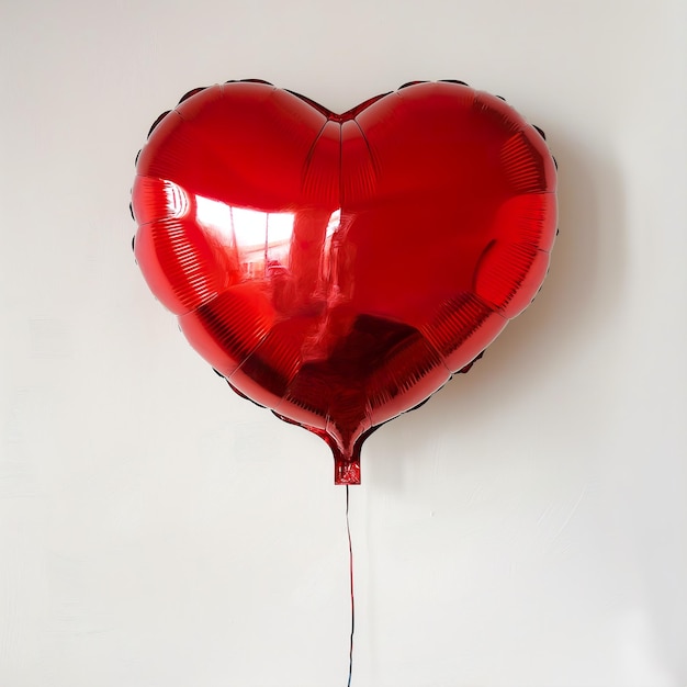 Un globo en forma de corazón está colgado de una pared