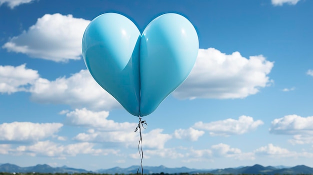 Un globo en forma de corazón flotando en el cielo el día de San Valentín Bandera Feliz día de San Valentine