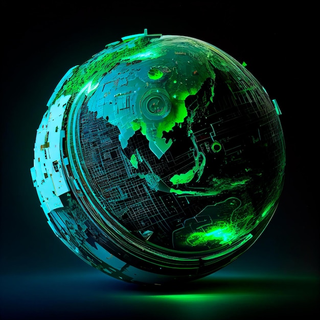 Globo futurista verde digital visto desde el espacio en el sistema solar en las estrellas vista de la tierra nuestro planeta ai cyber eco clima generativo ai