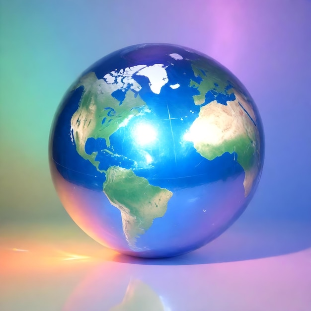 Foto un globo con un mapa del mundo en él y la luz que brilla en él