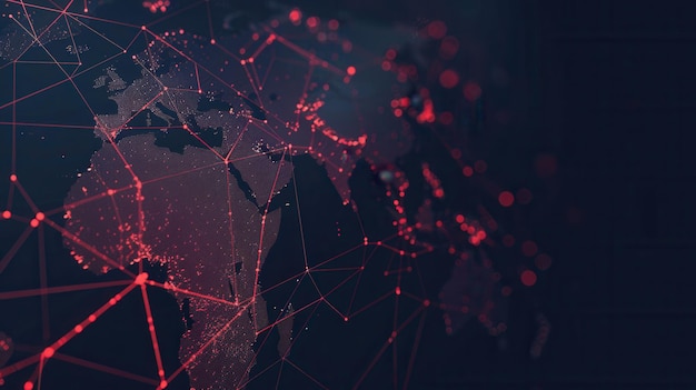 Un globo minimalista con continentes y líneas rojas perfecto para la agencia de viajes y la marca de la compañía de viajes global AI generativa