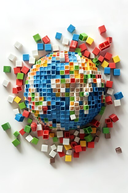 un globo con muchos cubos a su alrededor y uno de los números en él