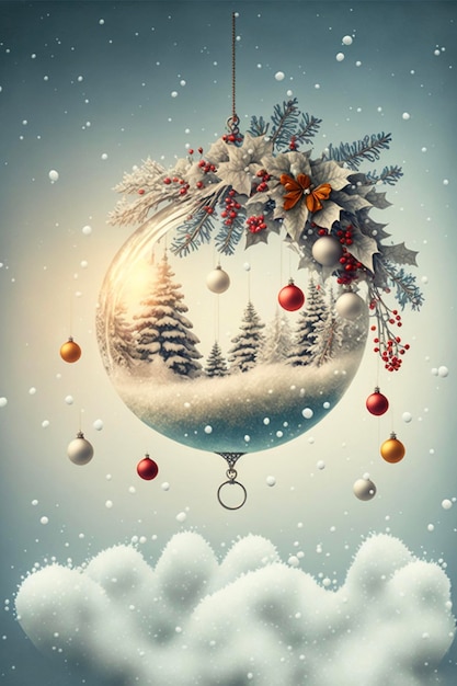 Globo de nieve con adornos navideños colgando de él ai generativo