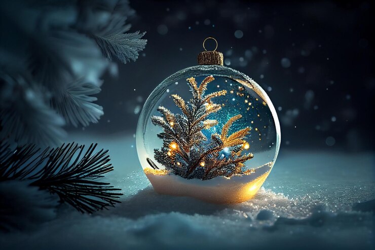 Globo de nieve con árbol de navidad y bokehgenerative ai