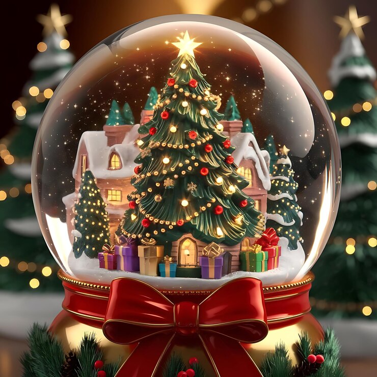 un globo de nieve con un árbol de Navidad dentro
