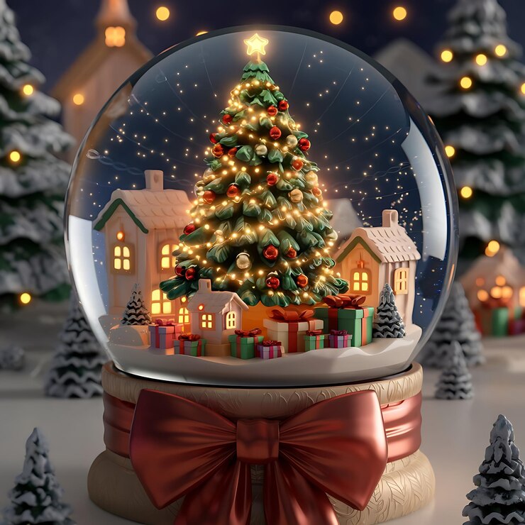 un globo de nieve con un árbol de Navidad en el medio