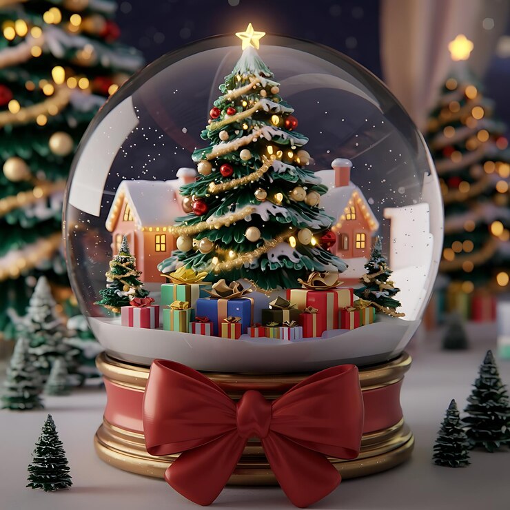 un globo de nieve con un árbol de Navidad en el medio