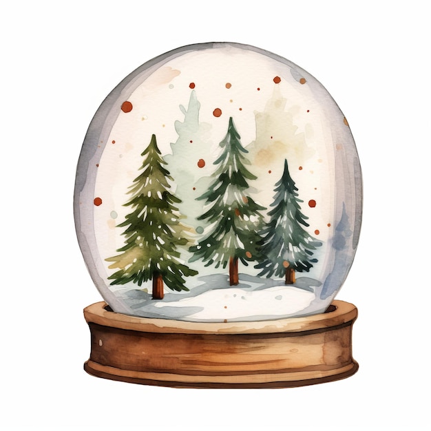 Globo de nieve con bosque de invierno Ilustración de acuarela para su diseño