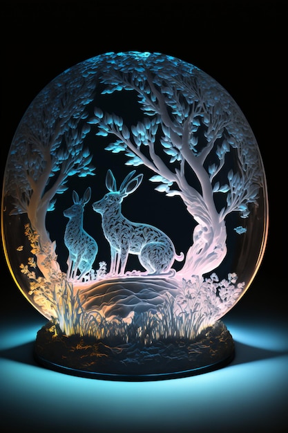 Globo de nieve con un ciervo y un árbol dentro de ai generativo